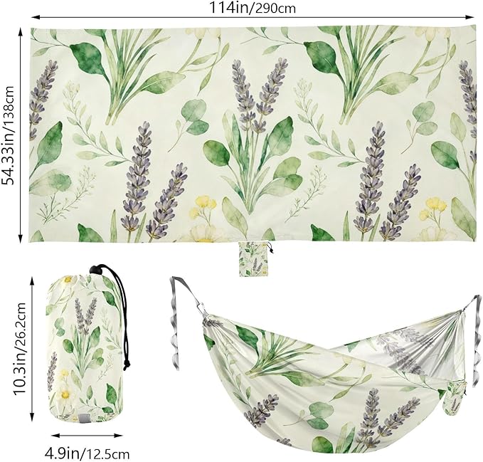 Lavender and Daisy Field Hammocks for Camping with Portabl Carry Bag Hanging Hammock Outside Beach Patio Garden