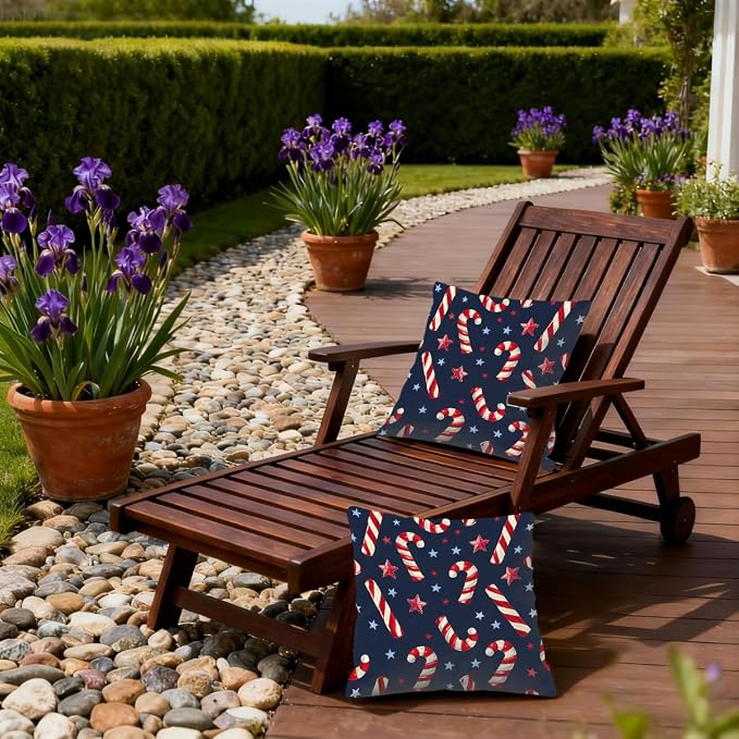 18x18 Inch Outdoor Pillow Covers Set of 2 Waterproof Throw Pillow Covers Decorative Couch Cushion Covers Christmas Candy Star Square Pillowcases Protectors for Patio Garden Sofa