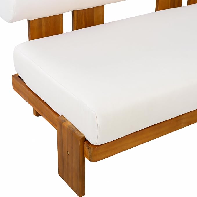 Christopher Knight Home Ahina 4 Pieces Acacia Wood Conversation Set, Loveseat & Accent Chair Chat Set with Cushions, Slat Panel Coffee Table, Patio Furniture Set for Backyard/Balcony, Teak + Beige
