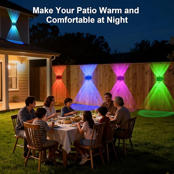 AUDLES Solar Fence Lights Outdoor, New Up Down Lighting Fence Lights Solar Powered with 8 Modes Warm White/RGB, IP65 Waterproof Solar Wall Light for Backyard Wall Pathway Deck Patio Decor - 12 Pack