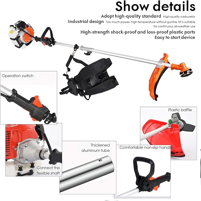 Gas Powered String Trimmer 52cc 6 in 1 Multi Functional Garden Trimming Tools, Weed Eater Gas Powered Hedge Trimmer Lawn Edger, Long Reach Pole Saw for Tree Trimming Branch Brush Cutter