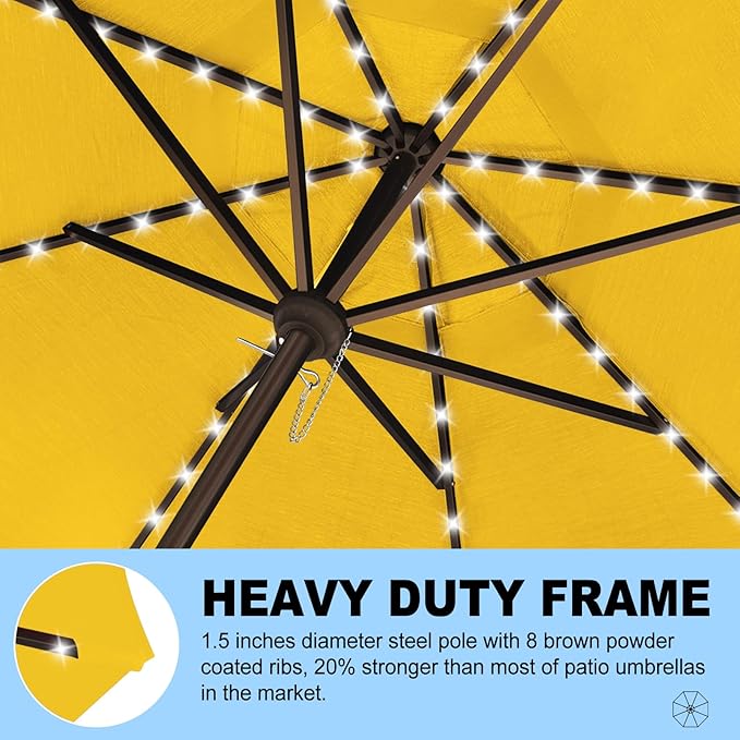 Eurmax USA 10-Year-Non-Fading 10FT 3-Tier Outdoor Patio Market Umbrella with LED Lights,UPF50+ UV Resistant,Commercial Grade,Crank Lift Design,Windproof Vented Top for Garden,Pool,Deck,Sunflower Yellow