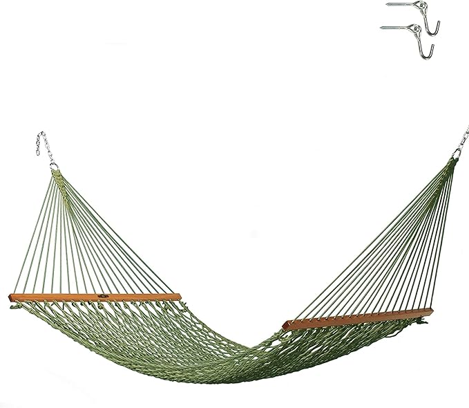 Original Pawleys Island Single Meadow DuraCord Rope Hammock – 12 ft. x 50 in., 1-Person, 450 lb Capacity, Oak Spreader Bar, Zinc-Plated Hardware, Handcrafted in The USA