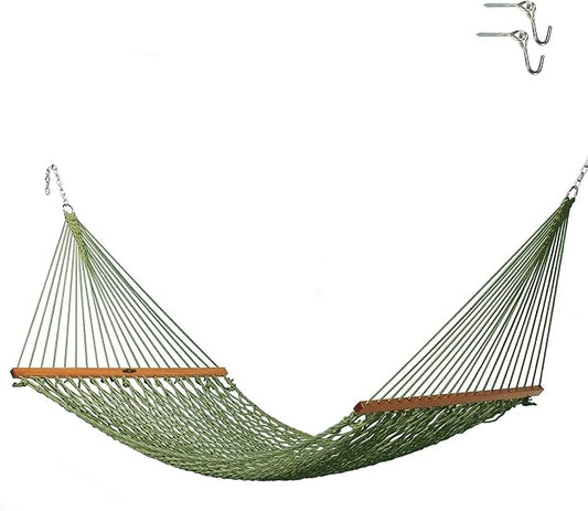 Original Pawleys Island Single Meadow DuraCord Rope Hammock – 12 ft. x 50 in., 1-Person, 450 lb Capacity, Oak Spreader Bar, Zinc-Plated Hardware, Handcrafted in The USA