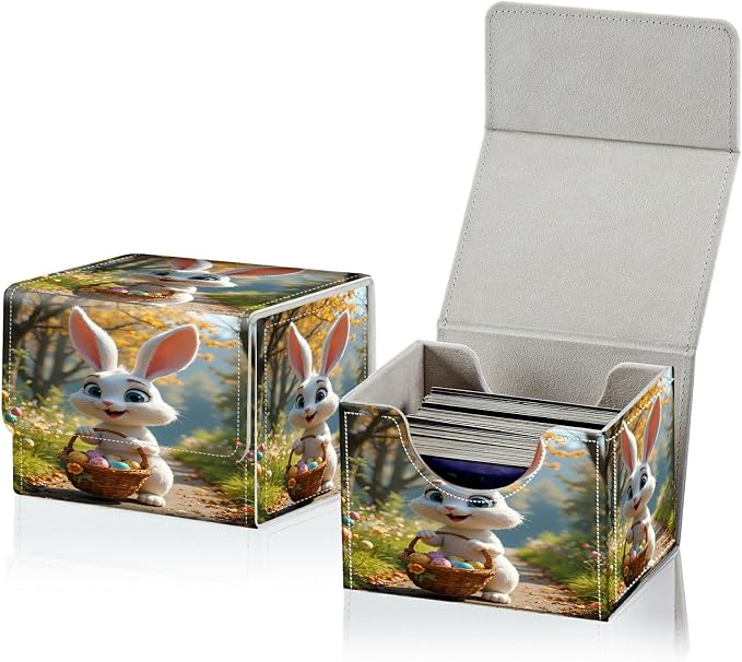 Card Deck Box for MTG, Cards Storage Box Fits 120+ Sleeved, Leather Small Size Strong Magnetic Closing Card Case for Board Games Magic TCG CCG Baseball Collection, Bunter Osterhase