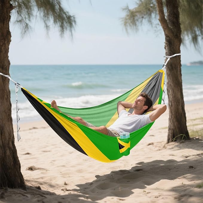 National Flag of Jamaica Hammocks with Portabl Carry Bag Backyard Hammock for Indoor Outdoor Patio