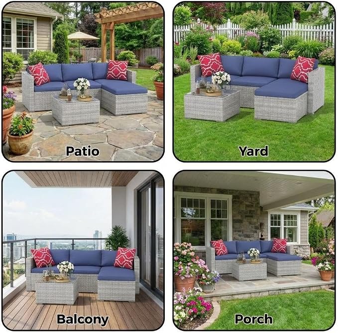 Litake 5 Piece Patio Furniture Sets, Modular Sectional Sofa Set, All-Weather PE Rattan Wicker with Cushions, Conversation Furniture for Backyard, Poolside & Garden