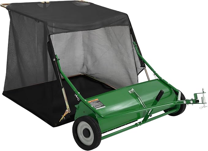 50" Tow Behind Lawn Sweeper, 33 cu. ft Extra-Large Capacity Leaf & Grass Collector-Adjustable Sweeping Height, Dumping Rope Design for Efficient Debris & Grass Cleanup on Yards, Driveways & Sidewalks