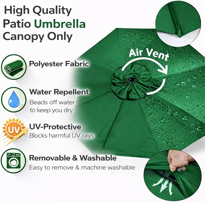 Sfmora 9ft Patio Umbrella Replacement Canopy for 8 Ribs, Outdoor Umbrella Canopy ONLY, Market Umbrella Top, Water-Resistant & UV-Protective