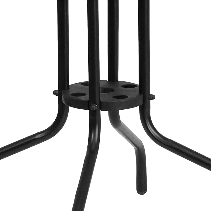 EMMA + OLIVER 28" Square Tempered Glass Metal Table with Gray Rattan Edge