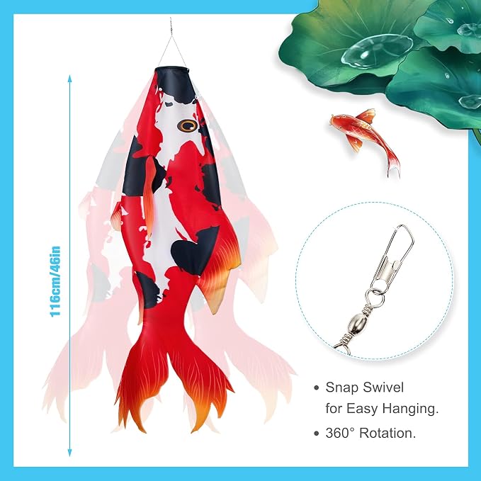 Boao Realistic Fish Windsock Red Fish Windsock Red Koi Fish Outdoor Decor Windsock Flag Hanging Decor for Wall Tree Front Patio Lawn Garden, Party and Festival Decoration, 46 Inches (1 Piece)
