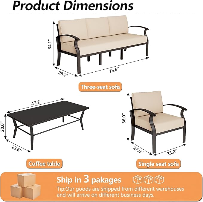 Aluminum Outdoor Patio Conversation Furniture Set,5 Seats Metal Modern Outdoor Furniture with Coffee Table & Washable 5.1" Thick Cushions,Patio Sectional for Backyard,Patio,Sand
