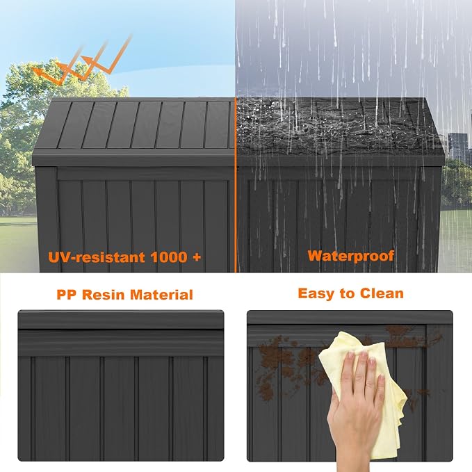PatioZen 150 Gallon Deck Boxes Outdoor Waterproof, Weatherproof Outdoor Storage Boxes Lockable for Patio Furniture, Pool Supplies,Garden Tools(Black)