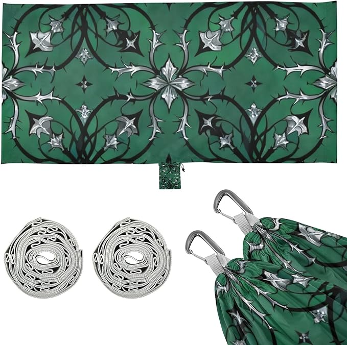 Green Gothic Floral Outdoor Hammocks with Tree Straps Cloth Hammock for Camping Travel Accessories