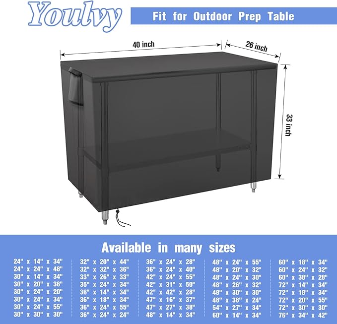Outdoor Prep Table Cover 40 Inch,Waterproof Patio Outdoor Stainless Steel Metal Grill BBQ Table Cart Cover Dustproof Windproof All Season Pretection for Outdoor Table - 40 x 26 x 33 Inch