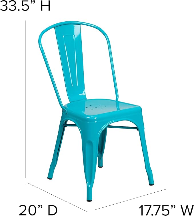EMMA + OLIVER Commercial Square Crystal Teal-Blue Metal Indoor-Outdoor Set-4 Stack Chairs