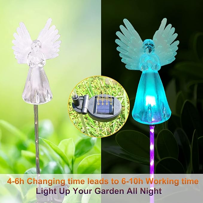 4 Pack Solar Angel Lights Outdoor Decor,Solar Powered Color Changing Angel Easter Stakes Decorative Memorial Lights Garden Yard Lawn Pathway Grave Cemetery Decoration,Valentine's Day Women Gift