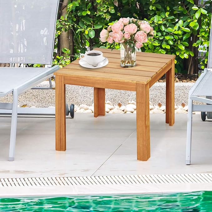 Giantex Outdoor Side Table Set of 2, Acacia Wood Adirondack End Tables W/Oil Finished, 220lbs Weight Capacity, Square for Patio, Backyard, Garden, Poolside & Balcony (2, Natural)