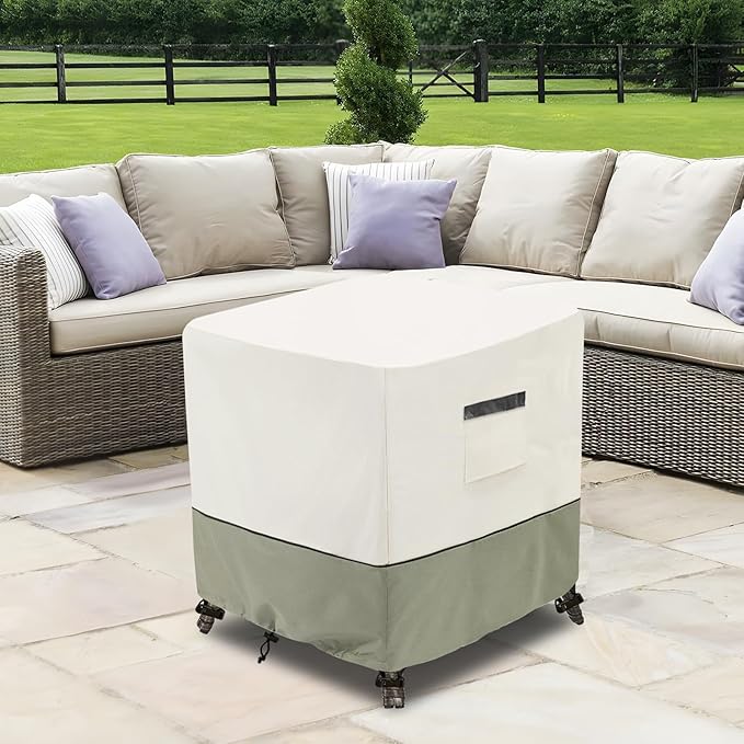 Waterproof Outdoor Ottoman Cover Square,600D Heavy Duty Patio Small Side Table Cover,Patio Furniture Covers for End Table 25" W x 25" D x 18" H,Beige