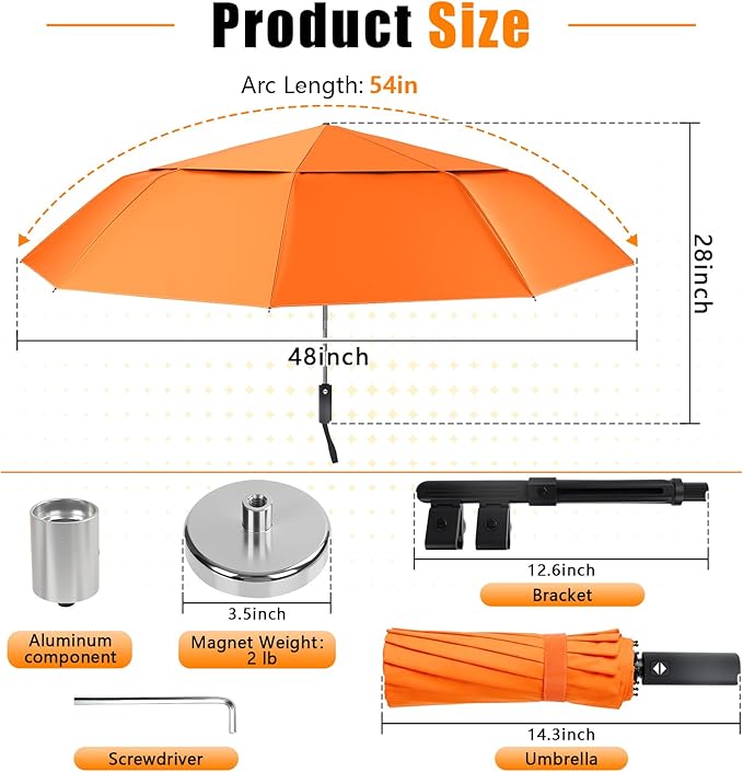 ANGAR HVAC Umbrella with Magnetic Base, Max 750-LB Holding Force, 54" Folding Magnetic Umbrella with Clamp Adjustable, Flame-Resistant & UV-Resistant Heavy Duty for Outdoor Work Activities