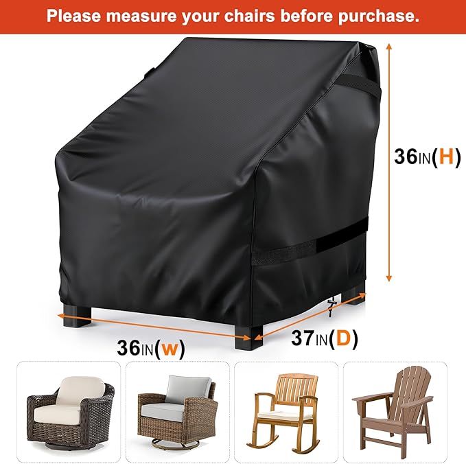 LBTING Outdoor Chair Covers 2-Pack, Patio Swivel Chair Covers 36W x 37D x 36H Inches, 420D Oxford Waterproof Windproof Dust-proof UV-Resistant Furniture Cover - Black