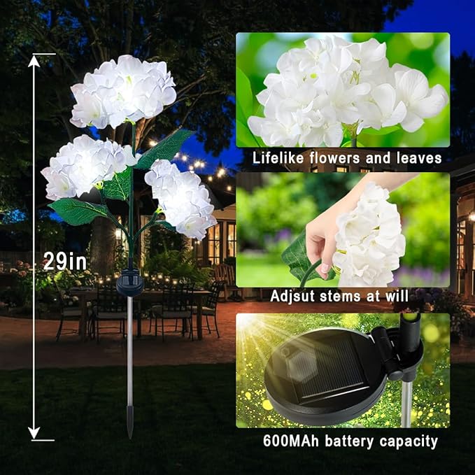 Aolyty Solar Garden Lights Outdoor, Solar Hydrangea Lights IP65 Waterproof LED Flowers Stake Lights 2 Pack for Garden Pathway Patio Backyard Landscape Decorative (Purple)