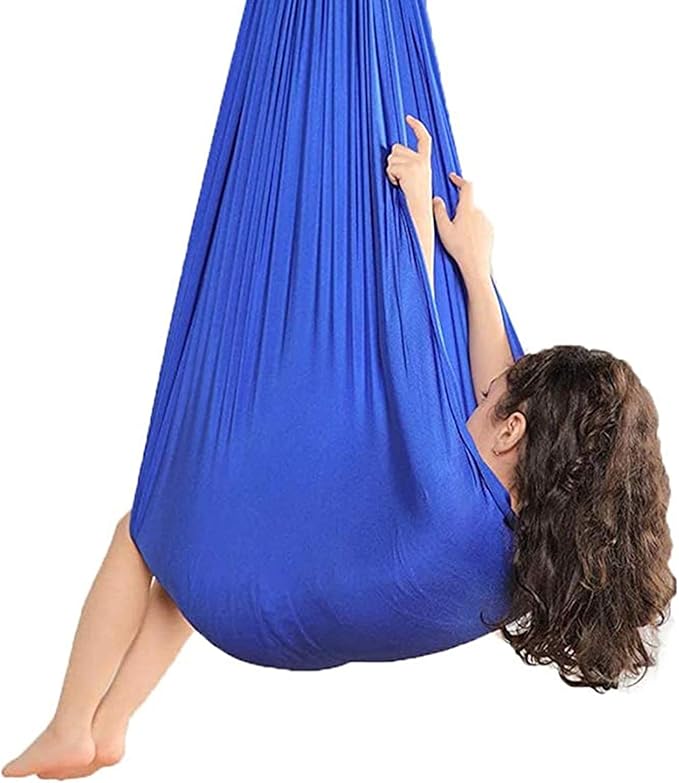 Kids Swing Hammock for Autism ADHD ADD Up to 100kg Sensory Child Elastic Parcel Steady Seat Cuddle Swing (Color : Blue, Size : 100 x 280 cm (L x W))