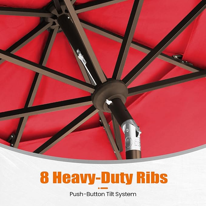 EliteShade USA 10-Year-Non-Fading 10ft 3-Tier Market Patio Umbrella, Commercial Grade Outdoor Table Umbrella with Crank Open, Windproof & UPF 50+ UV Protection, Heavy Duty Ventilation for Garden, Deck, Pool, Backyard, Beach & Bistro, Logo Red