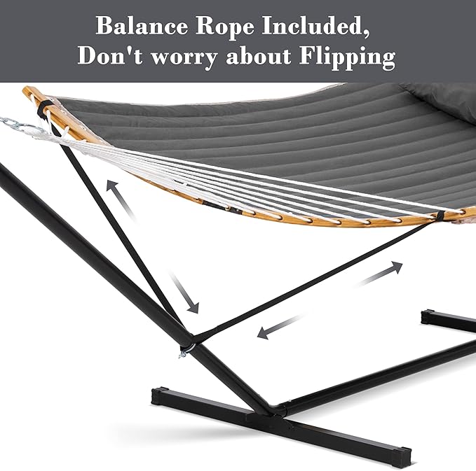 SUNCREAT Double Hammock with Stand Included, Outdoor Hammock with Large Pillow, 450 lbs Capacity, Hammock Storage Bag