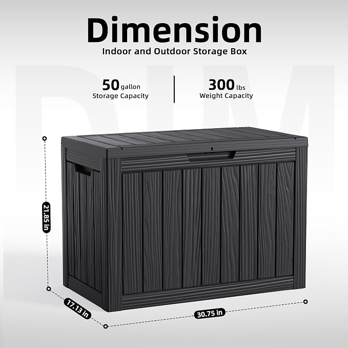 ROJIK 50 Gallon Deck Box Outdoor, Waterproof Outdoor Storage Boxes with Lids, Outside Resin Lockable Storage Box for Patio Cushions, Garden Tools(Black)