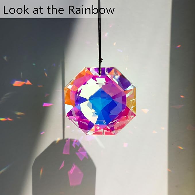 3inch Rainbow Sun Catcher Crystals for Windows AB Colored Large Prisms | Crystal Octagonal Beads Sun Catcher Prisms Indoor Outdoor Home Garden Hanging Decor Glass Ornaments For Christmas Tree