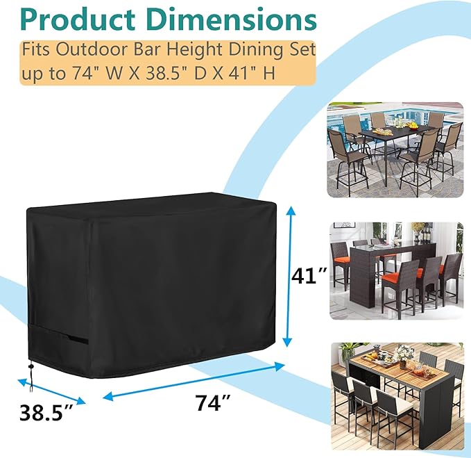 Oslimea Outdoor Bar Height Dining Set Cover, Heavy Duty Waterproof Patio Bar Height Table and Chair Cover for Rectangular 74"L Tall High Furniture Set, 74"L x 38.5"W x 41"H
