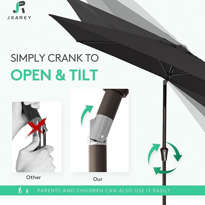 JEAREY 6.5x10ft Olefin Rectangular Patio Umbrella, Rectangle Outdoor Umbrellas with Auto Tilt Crank System, Market Table Umbrella UV Protection Fade-Resistant for Pool Deck Garden Yard, Black