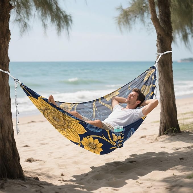 Art Floral Ethnic Gold Blue 330lb Capacity Outdoor Hammock Swing Hammock for Outside Beach Patio Garden hamacas para Patio