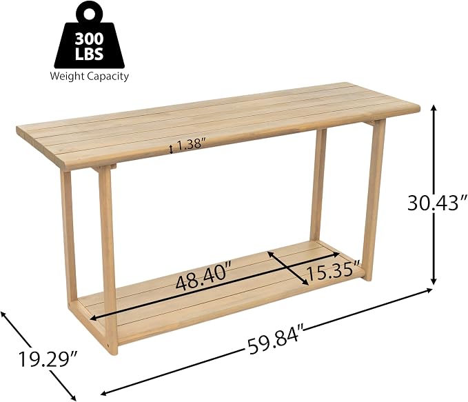 Merax Patio Outdoor Acacia Wood Rectangular Side Table with Shelf, Patio Buffet & Console Table for Backyard, Lawn, Balcony, Light Teak