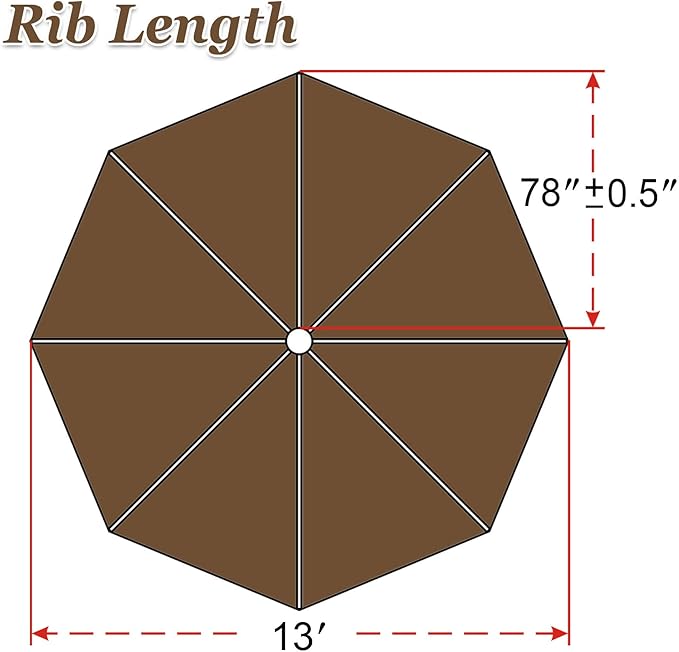 Replacement Patio Umbrella Canopy Cover for 13ft 8 Ribs Umbrella Taupe (CANOPY ONLY)-BROWN