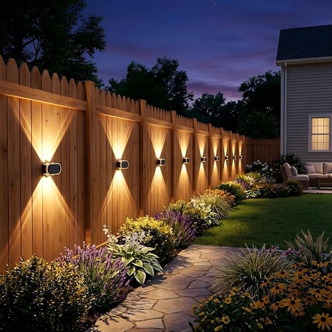 Ellasay Solar Fence Lights Outdoor: Waterproof IP65 with Dual LED Up Down Wall Lighting 3 Color Modes Diamond Crystal Cut Design Easy to Install for Garden Backyard Patio 6 Pack