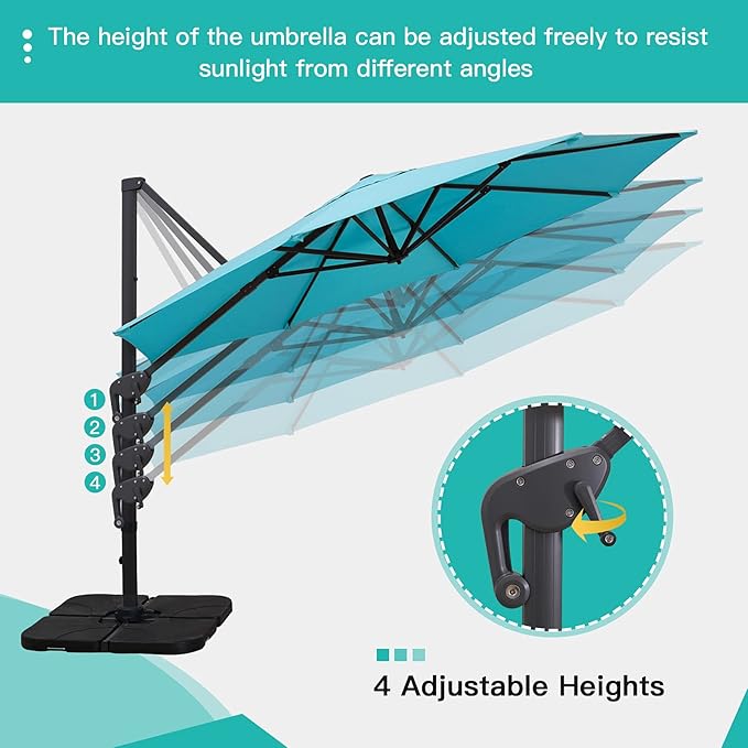 Sunnyglade 11Ft Cantilever Patio Umbrella Deluxe Offset Umbrella 360°Rotation & Integrated Tilting System Heavy Duty Patio Hanging Umbrella for Market Garden Deck Pool Backyard Patio (Blue, 11 ft)