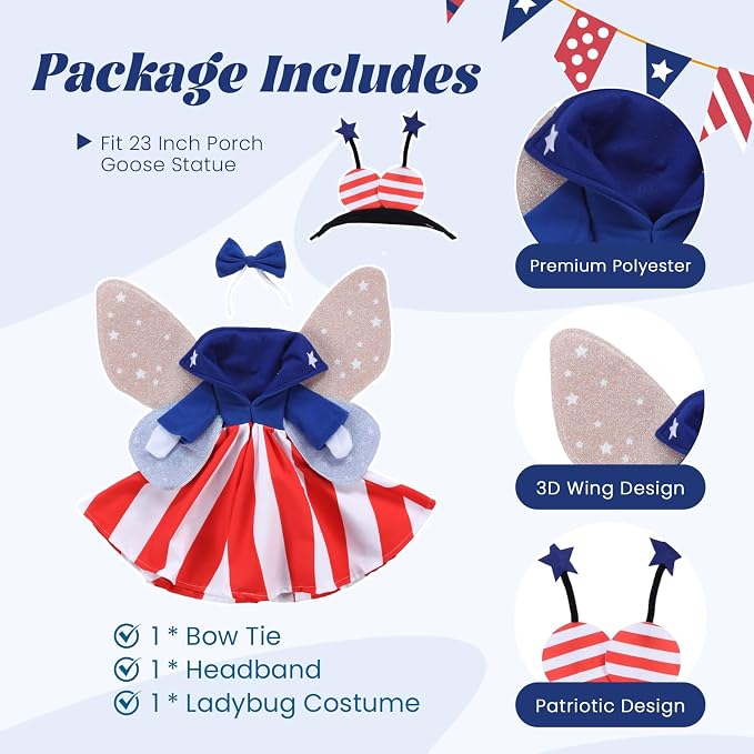 Butterfly Porch Goose Outfits for 23 Inch Statue | Butterfly Costume for Cement Statue, Sculpture Clothes for Summer Halloween Party Decoration
