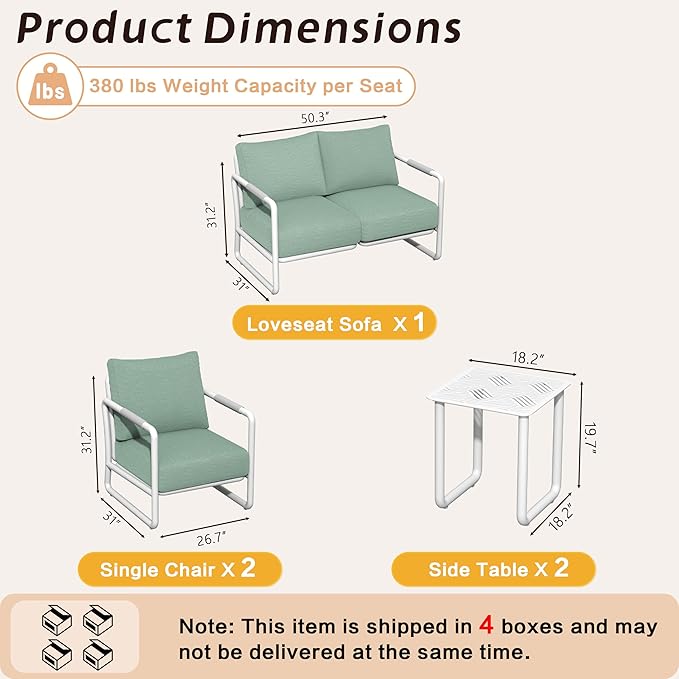 MBY Outdoor Aluminum Patio Furniture Set, 4-Seats Patio Conversation Sofa Set with 2 Coffee Table and Thickened Cushions, All Weather for Pool, Garden-White