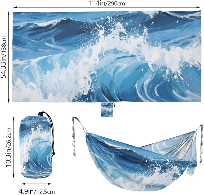 Blue Waves Hammocks with Hanging Rope Indoor Hammock for Indoor Outdoor Patio