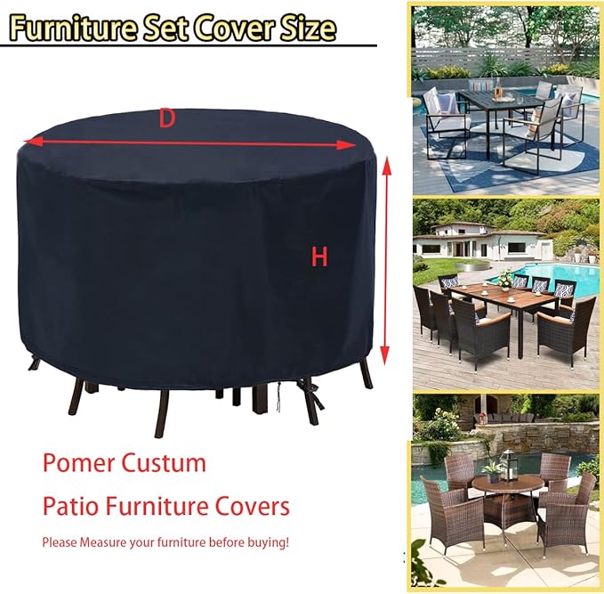 POMER Patio Furniture Set Cover,82Inch Tall High Table Cover for Round Furniture Set,Table Covers for Round Furniture Set-82D x 30H Inches