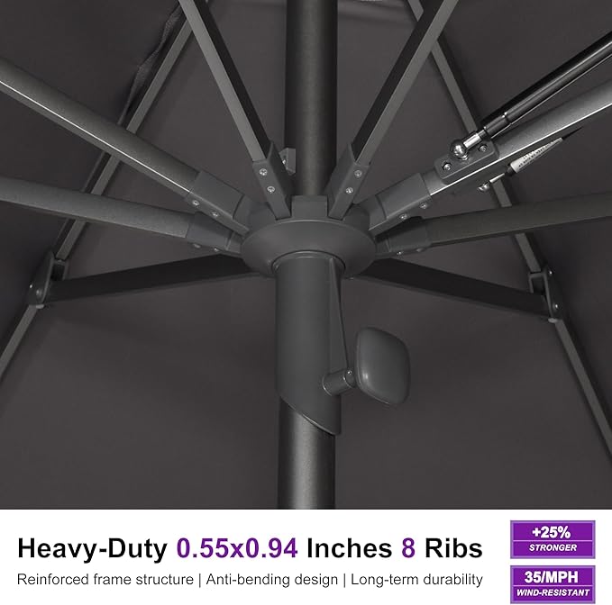 PURPLE LEAF 10 X 10 FT Commercial Square Patio Umbrella Semi Auto Heavy Duty 1.9" Aluminum Pole Wind Resistant Ribs for Restaurant Cafe Outdoor Dining Beach Bar Hotel Pool Resort Garden Deck Grey