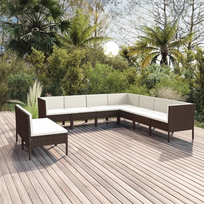 9 Piece Patio Lounge Set with Cushions,Patio Sofa,Outdoor Daybed,Patio Seating,Outdoor Furniture SetsPatio Conversation Sets,Modern Set,Outdoor Patio Chairs,for Backyard,Garden, Poly Rattan Brown
