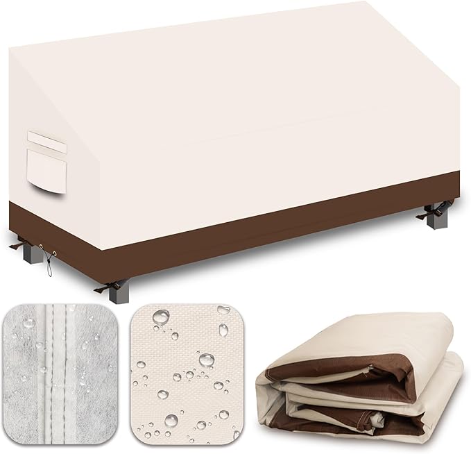 Heavy Duty Patio Sofa Covers Waterproof, Outdoor 3-Seater Couch Cover Waterproof, 600D Outdoor 2-Seater Loveseat Furniture Covers with Air Vent Handle 79''W x 38''D x 24''H/ 35''H Beige Brown