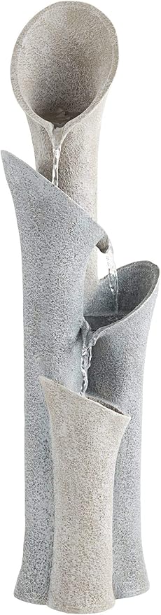 Bell 34" High Large Modern Indoor Outdoor Decor Gray Faux Stone Floor Fountain Waterfall 4-Tier Standing Cascading Water Feature for Outside Garden Patio Yard Backyard Porch Deck - John Timberland