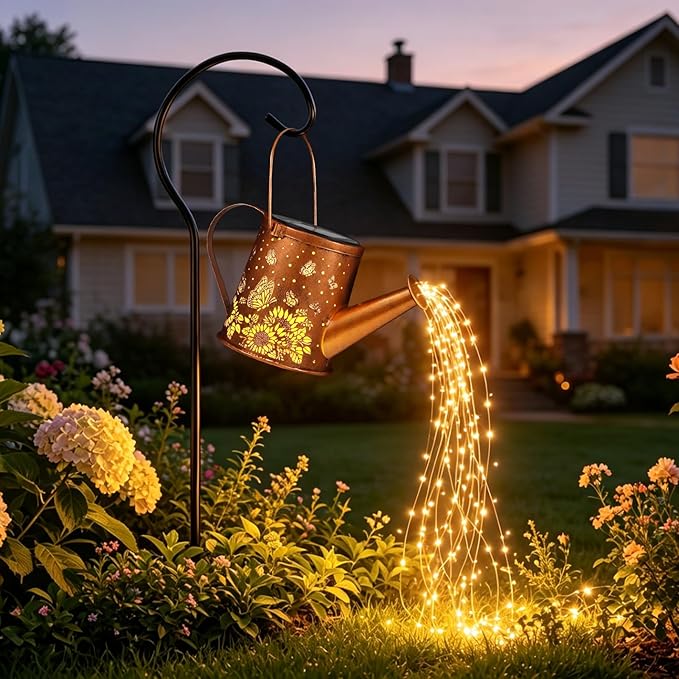 Solar Watering Can Light, Solar Powered Hanging Lantern Landscape Lights, Decorative Garden for Yard Waterproof Garden Decor, Gifts for Mom, Grandma（Sunflower + Butterfly）