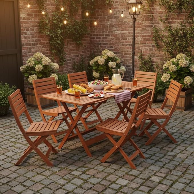 Tangkula 54.5-Inch Patio Dining Table for 6, Solid Wood Outdoor Table with Teak Painting & 2" Umbrella Hole, 6-Person Rectangular Outside Dining Table for Balcony, Deck, Porch, Backyard