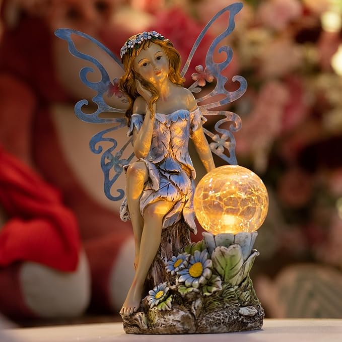 Suyorpe Garden Fairy Decor,Solar Outdoor Statues, Fairy Garden Accessories, Fairy Figurine for Outside Gifts,Resin Ornaments for Patio Yard Lawn,Size6.89 x 5.24x 12.68 inches