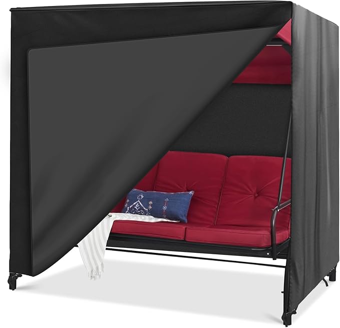 Outdoor Swing Cover Triple Seater Hammock Cover for Porch Swing Canopy Glider Chair and Other Patio Furniture Covers All Weather Protection (Black, 87L x 49W x 67H)